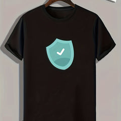 Shield Pattern Print Men's Comfy Sports T-Shirt Graphic Tee