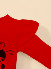 Ladybug Print Baby Romper & Pants Set For Autumn & Spring