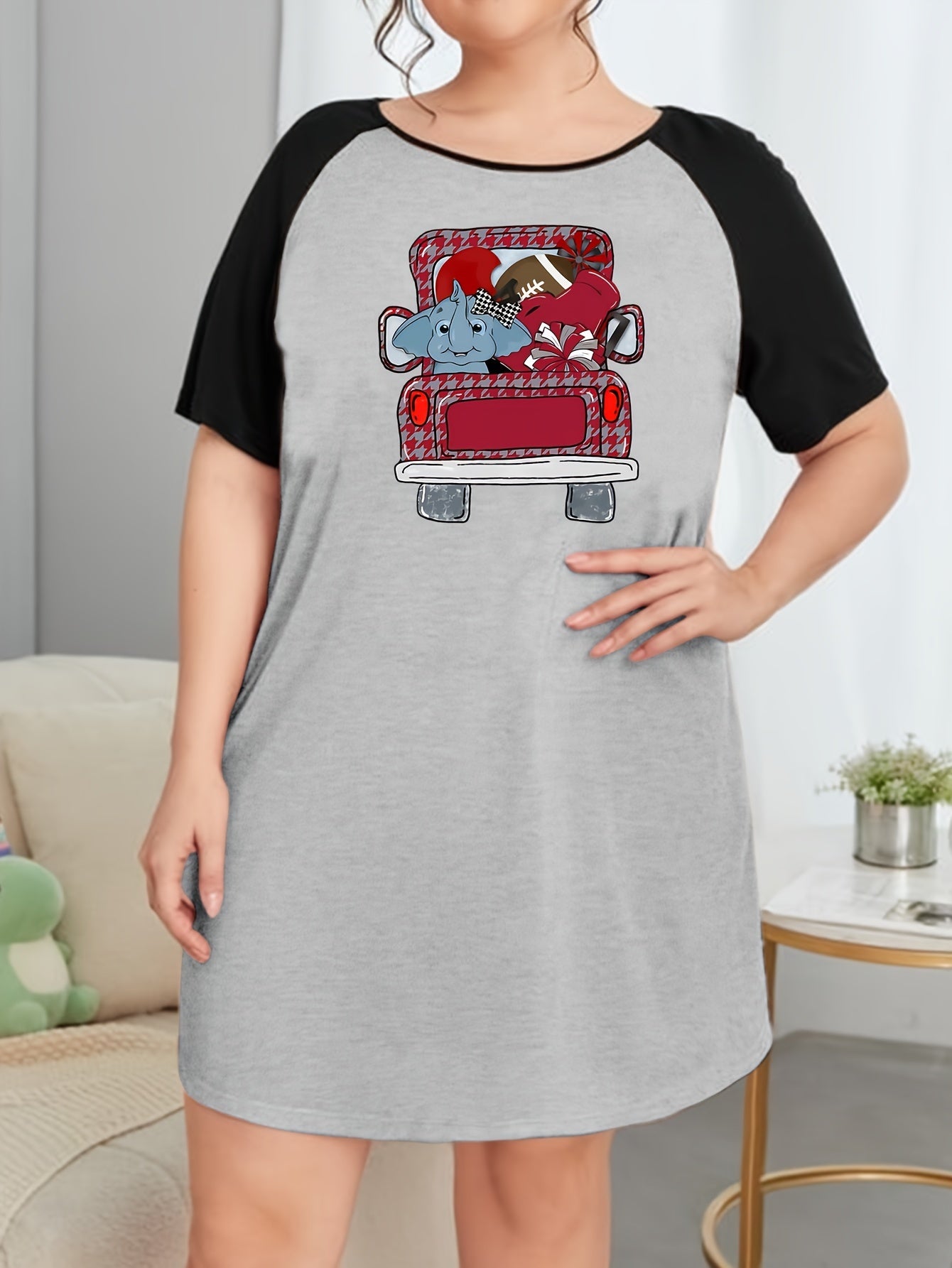 Elephant & Car Print Raglan Sleeve Nightdress