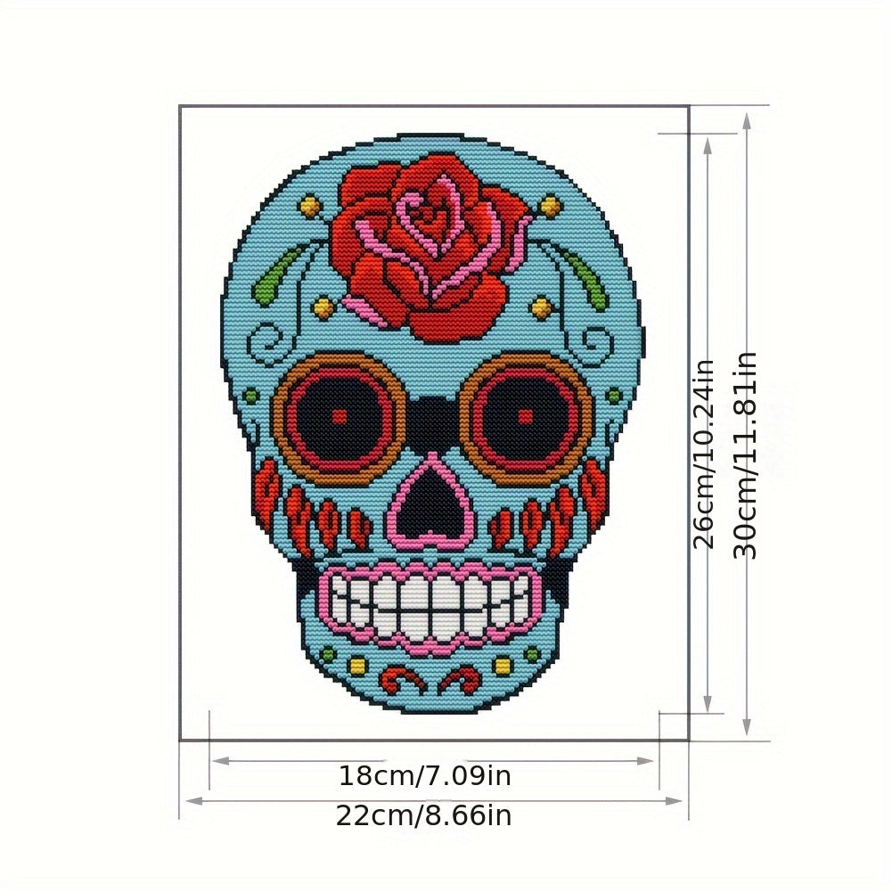 Skull Stamped Cross Stitch 14CT Print Canvas Embroidery