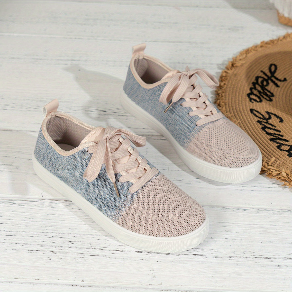 Women's Breathable Knit Sneakers Casual Lace Up Outdoor Shoes