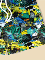 Shark Print Swim Trunks Elastic Waist Beach Shorts for Boys