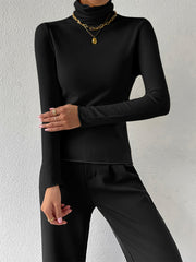 Solid Cowl Neck Sweater Long Sleeve Casual Women's Clothing