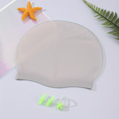 3pcs Adult Silicone Swimming Cap Nose Clip Earplug Set - Unisex Waterproof