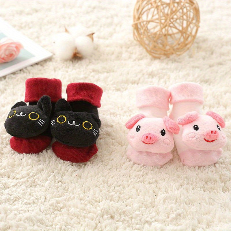 2pairs Baby Boys Cartoon Animal Casual Floor Socks First Walking Shoes