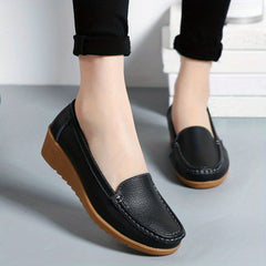 Crochet Trim Faux Leather Walking Loafers Solid Soft Platform Flat Shoes