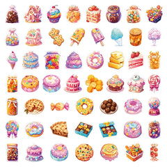 53pcs Cartoon Dessert Stickers Cute Sweet Treats Decals for Bottles, Luggage