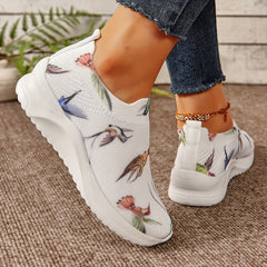 Women's Bird Pattern Slip on Sneakers Mesh Knit Walking Shoes