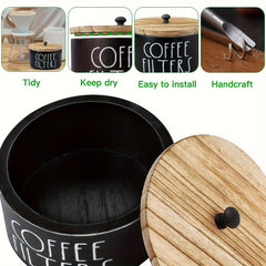 Coffee Filter Holder Wooden Storage Container Dispenser Lid
