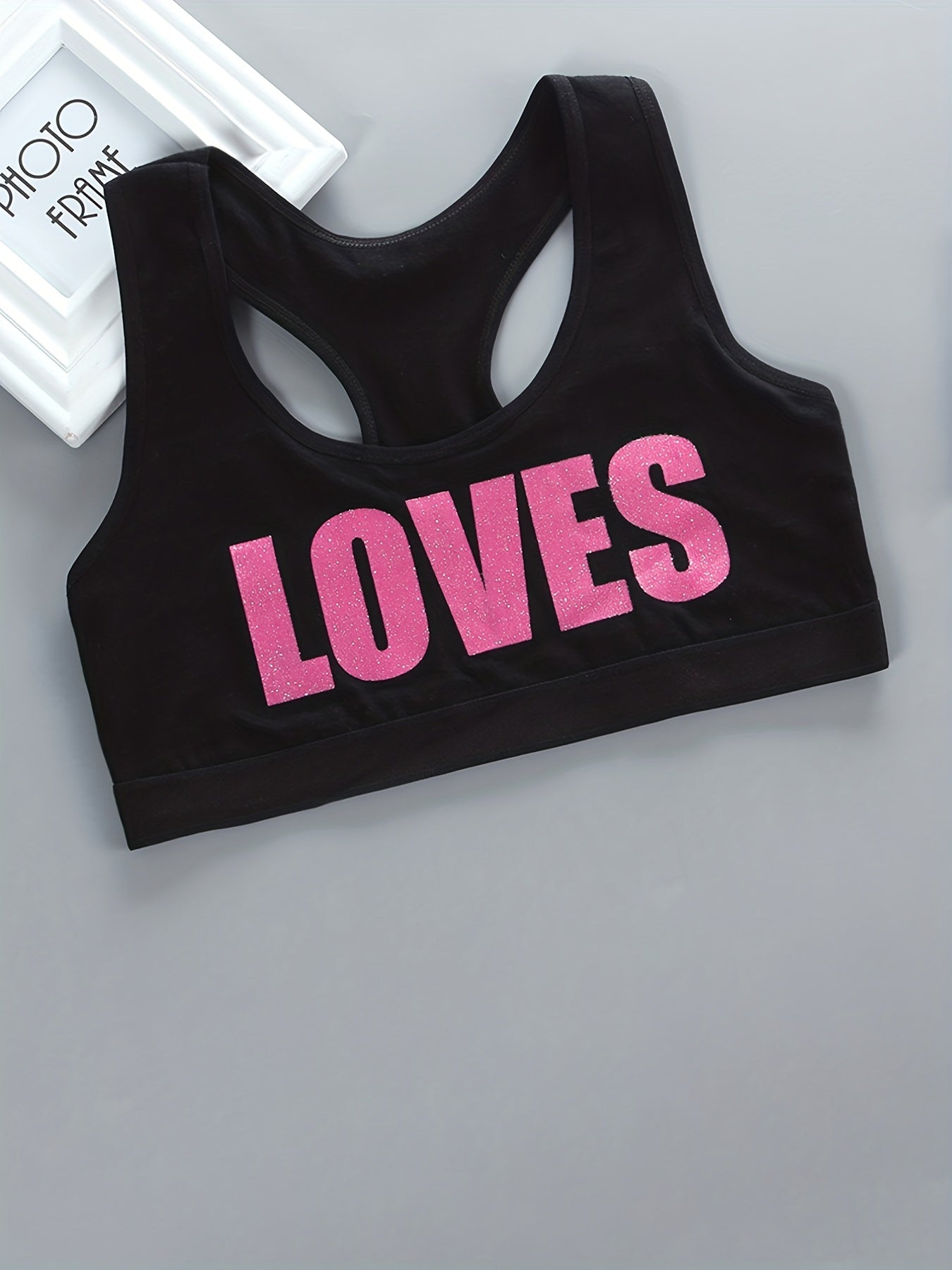 Girls Sports Bra LOVES Print No Steel Ring Breathable Soft Racerback Bra