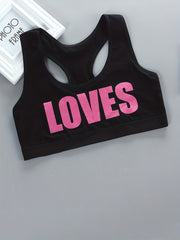 Girls Sports Bra LOVES Print No Steel Ring Breathable Soft Racerback Bra