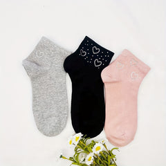 Heart Rhinestone Crew Socks Women's Stockings