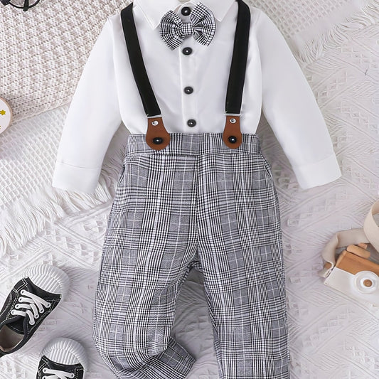 2pcs Baby Boys Gentleman Suit Plaid Overall Party Outfits