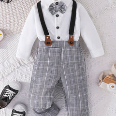 2pcs Baby Boys Gentleman Suit Plaid Overall Party Outfits