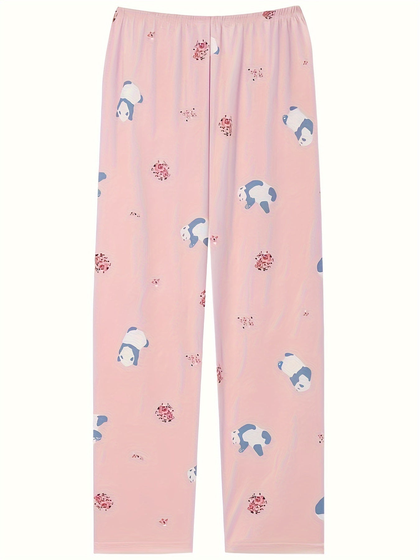 Women's Plus Panda & Floral Print High Waist Loose Home Wear Pants