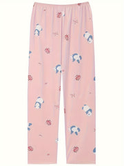 Women's Plus Panda & Floral Print High Waist Loose Home Wear Pants