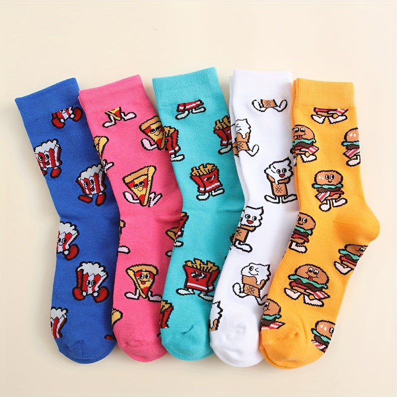 5 Pairs Cartoon Food Print Socks Women's Stockings