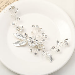 Silvery Floral Wedding Hair Clip Faux Pearl Bridal Hairpin Crystal Barrette