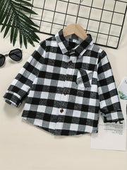 Boys Plaid Top Long Sleeve Lapel Shirt