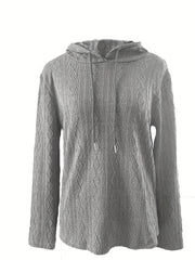 Textured Drawstring Hoodie Long Sleeve Sweatshirt