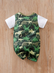 Baby Boys Short Sleeve Jumpsuit with Dinosaur Graphic