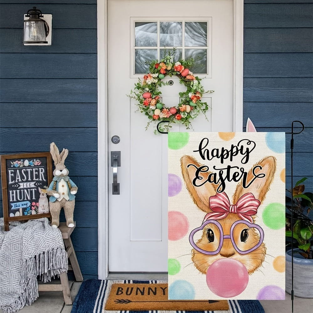 Easter Bunny Garden Flag Double Sided Burlap Small Yard Decoration