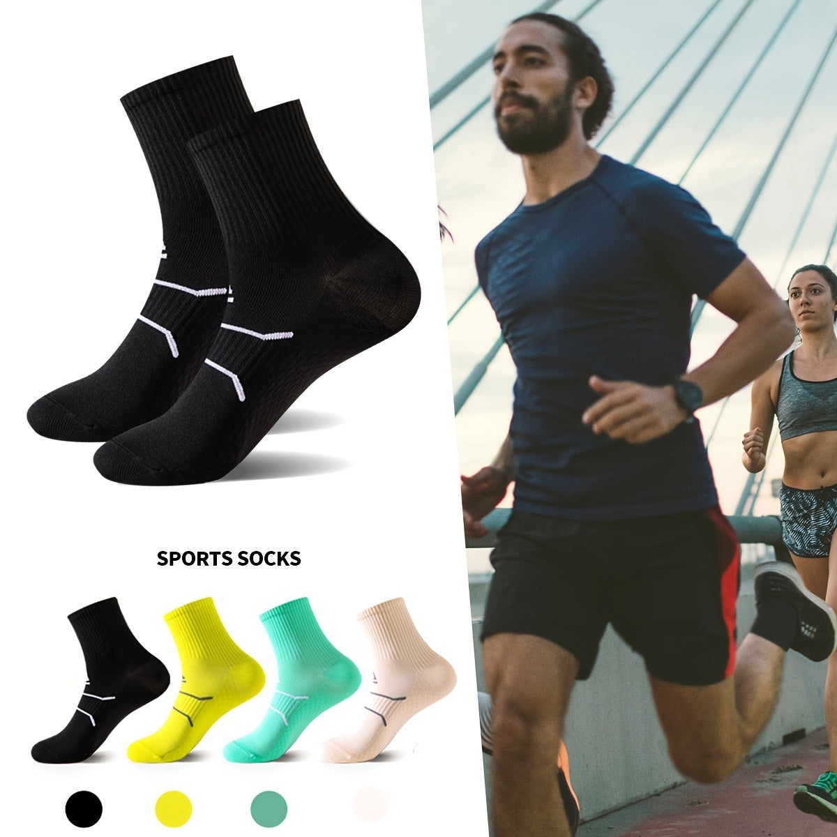Men's Mid Crew Sport Non Slip Socks Nylon Blend Breathable Athletic Socks