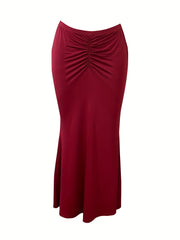 Ruched Bodycon Skirt Elastic Waist Spring Summer Women's Clothing