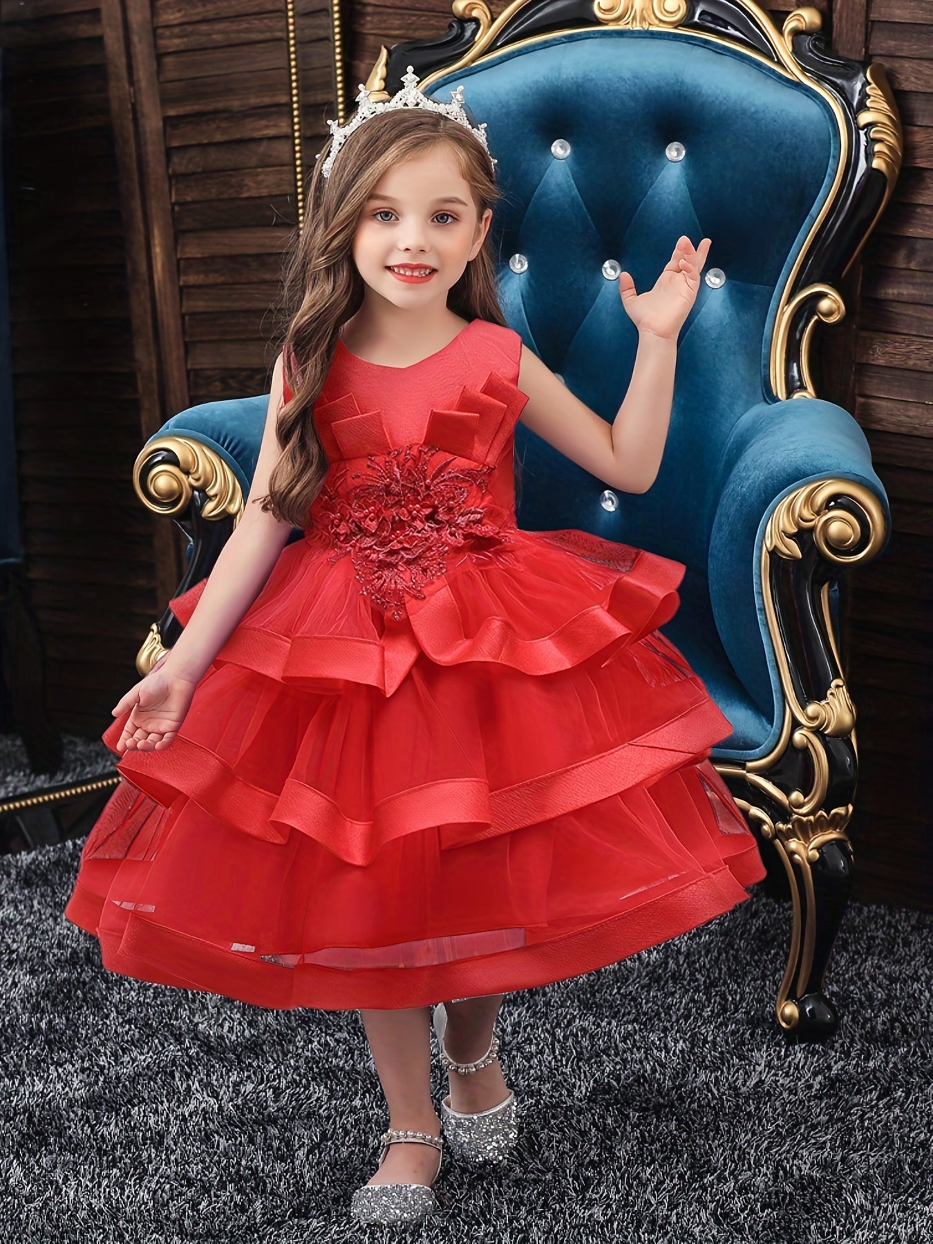 Layered Mesh Sleeveless Puffy Dress for Girls