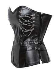 Gothic Leather Strapless Corset Tummy Control Slimmer Lace Up