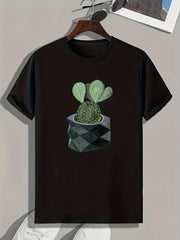 Cactus Print Men's Graphic T-Shirt for Summer