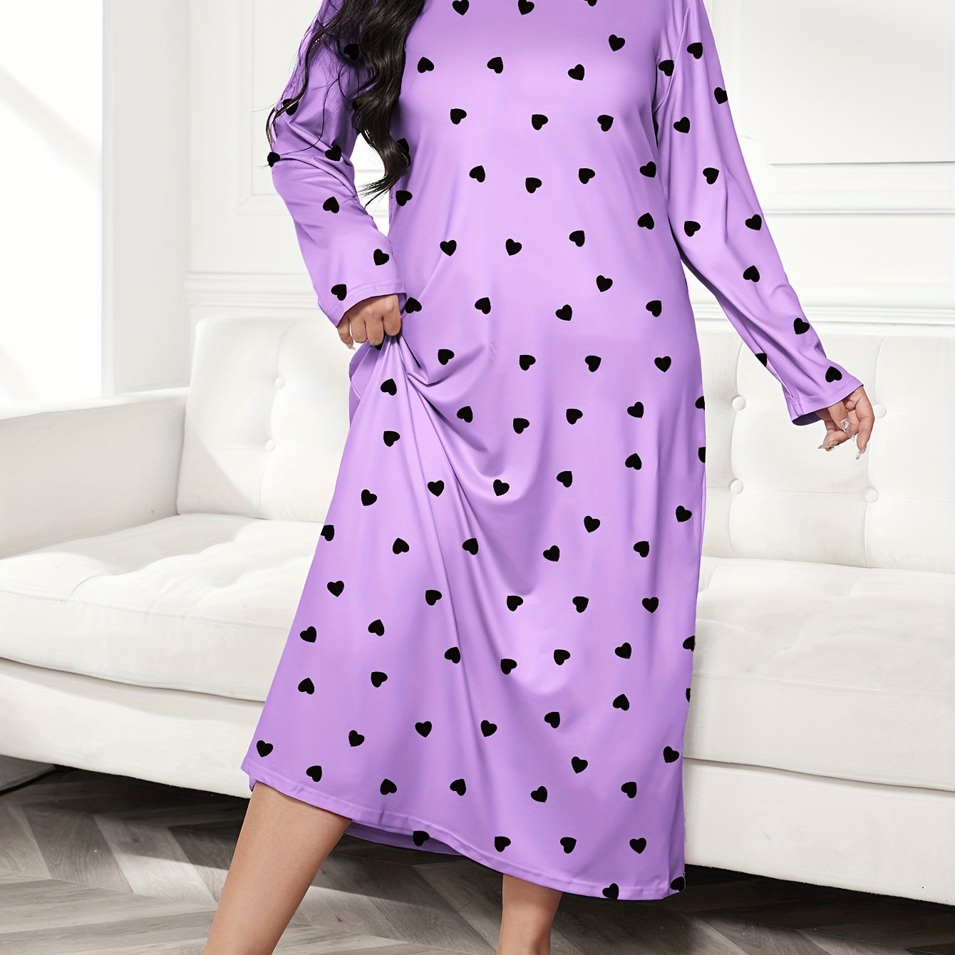 Heart Print Long Sleeve Tee Nightdress