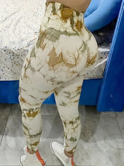 High Stretchy Tie Dye Camo Print Scrunch Butt Wideband Waist Sports Leggings