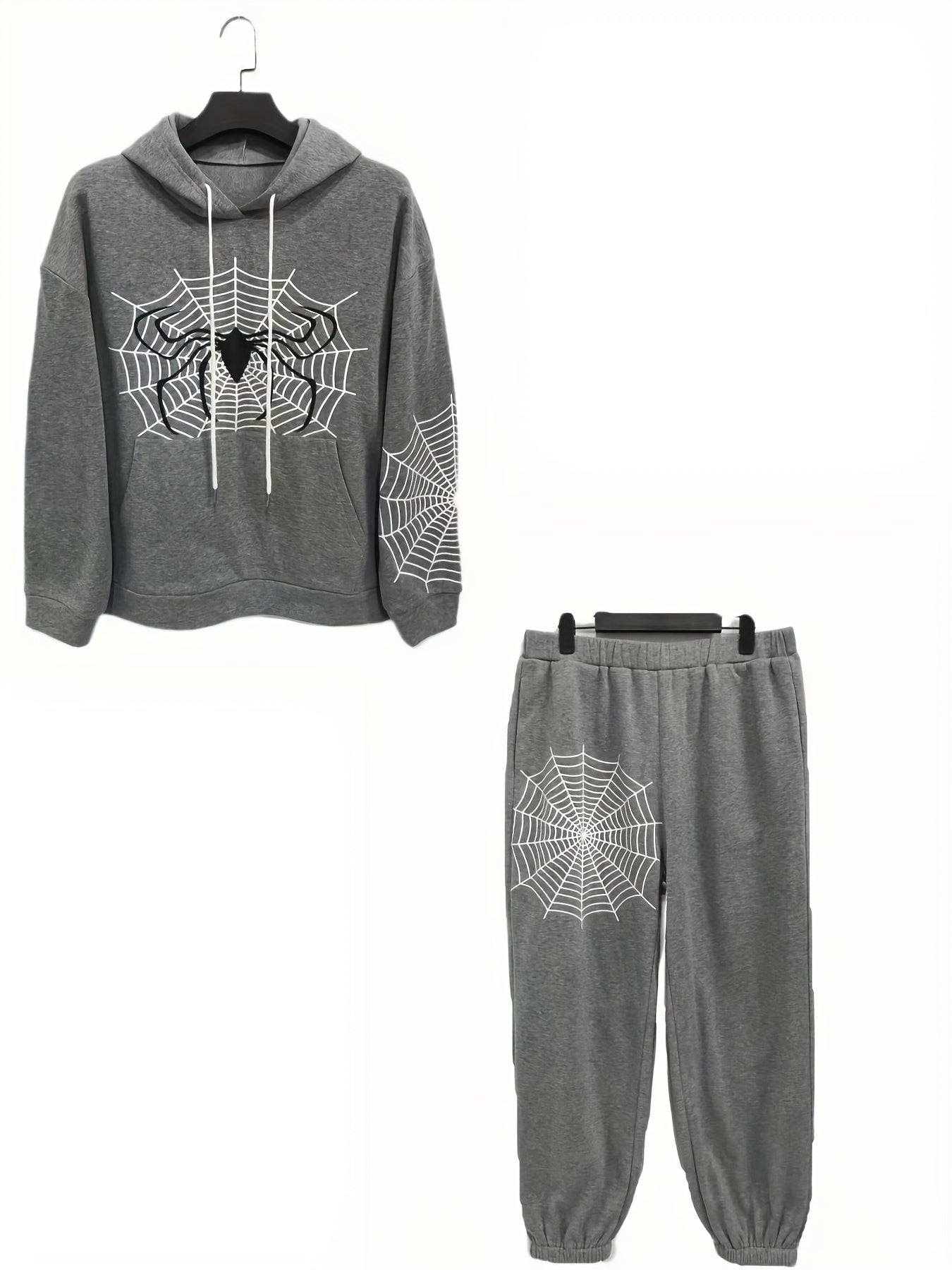 Women's Plus Spider & Spider Web Print Hooded Sweatshirt & Joggers Set