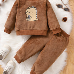 Boys Dinosaur Embroidery Long Sleeve Pullover Top Trousers Set