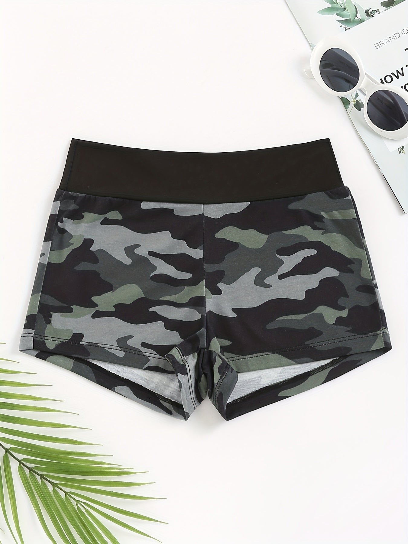 Colorblock Sports Lounge Shorts Elastic Waistband Womens Loungewear