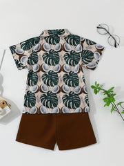 2pcs Boys Teen Coconut Graphic Print Shirt & Shorts Set for Summer