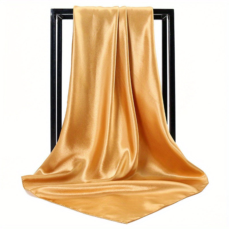 Solid Satin Bandana Large Square Scarf Hijab Women Head Wraps Casual Turban