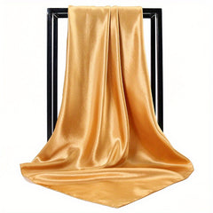 Solid Satin Bandana Large Square Scarf Hijab Women Head Wraps Casual Turban