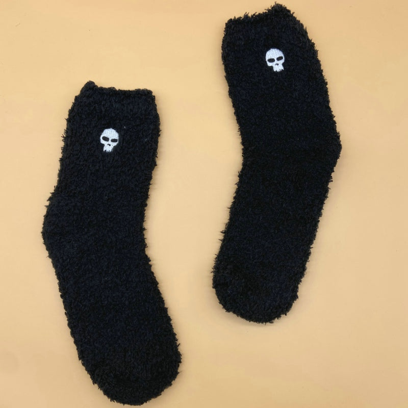 Cartoon Embroidered Coral Fleece Socks - Winter Women's Stocking