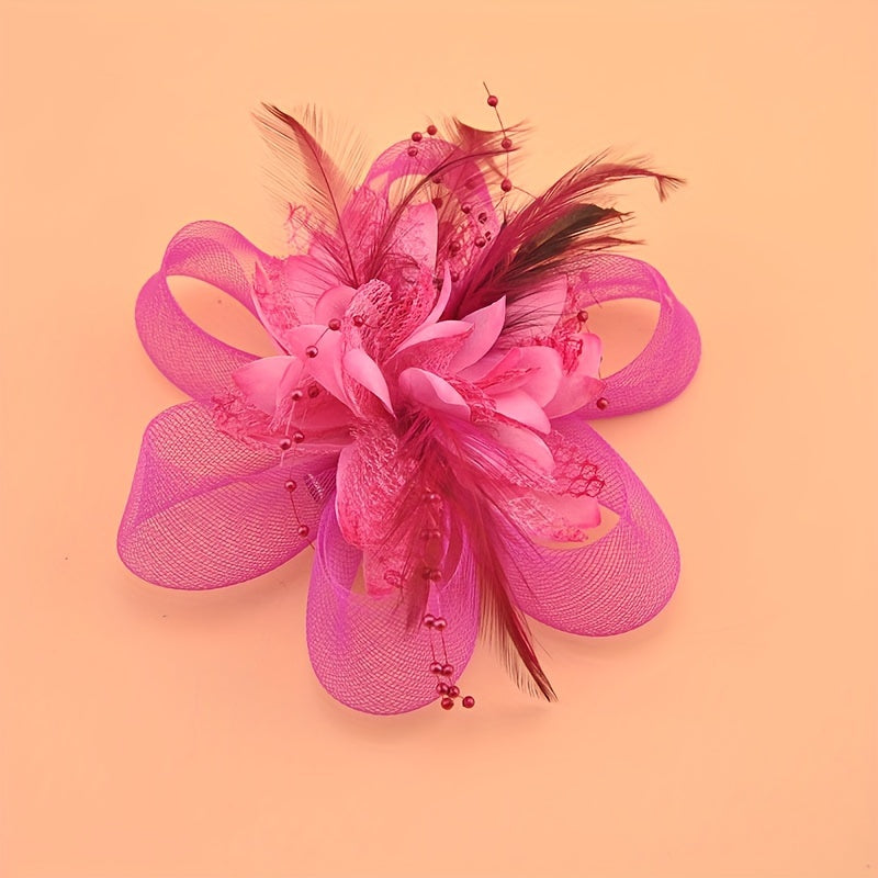 Faux Feather Mesh Flower Clip for Women Prom Party Dry Clean Accessory