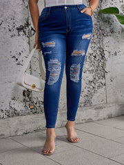 Casual Jeans Women's Plus Ripped High Stretch Skinny Jeans