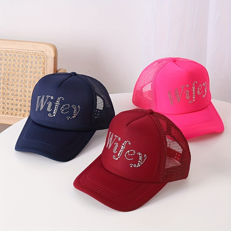 Rhinestone Wifey Y2K Trucker Hat Candy Mesh Baseball Cap