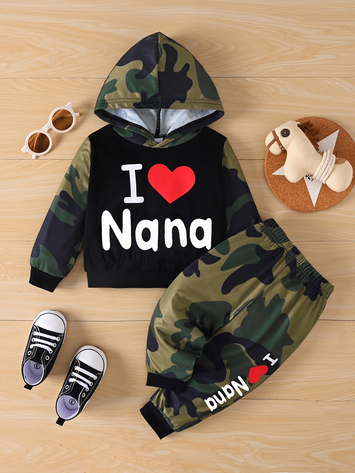 Camo Love Print Hoodie & Sweatpants Set for Baby Boys Girls