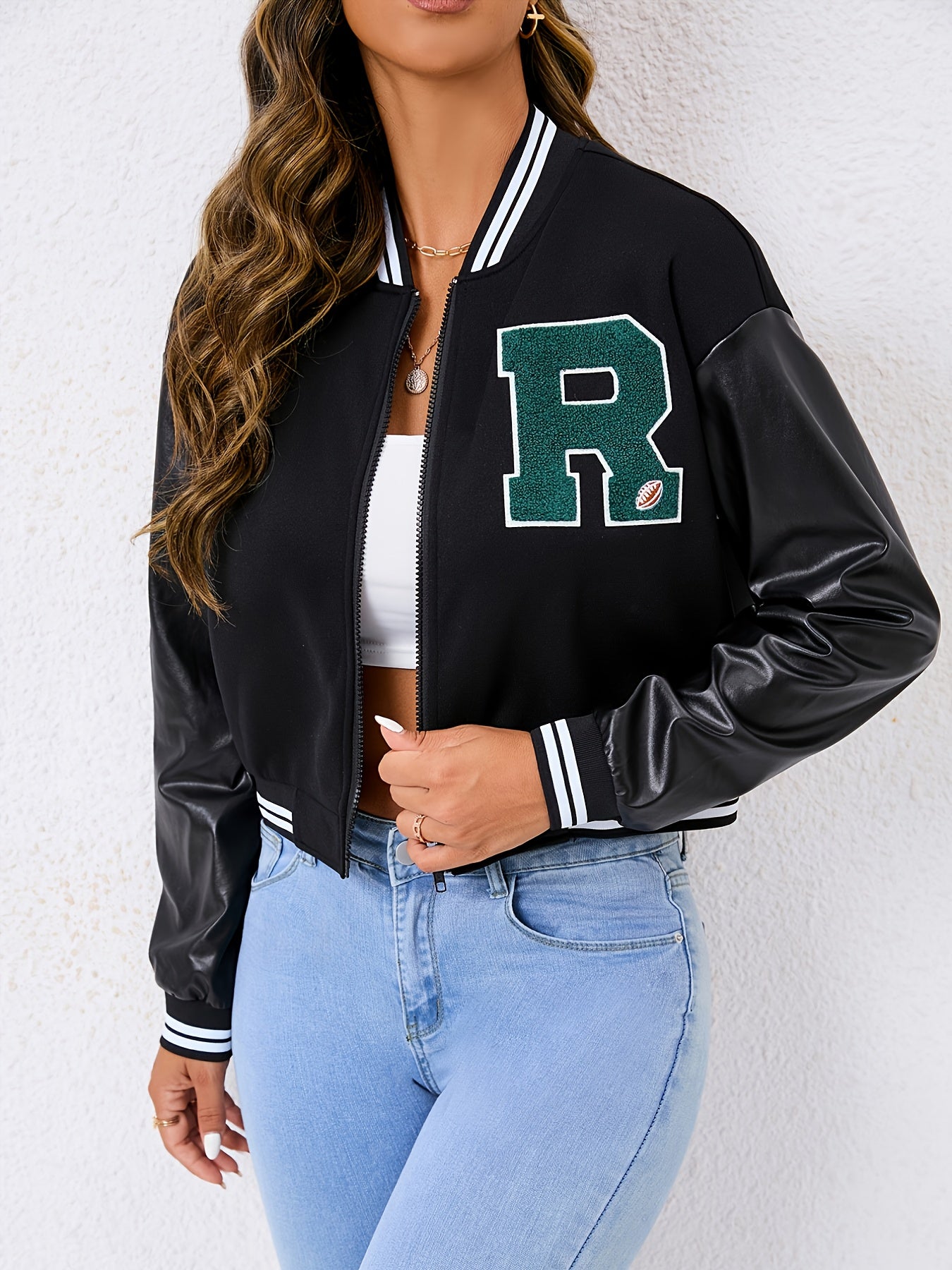 Casual Zipper Baseball Jacket Loose Long Sleeve Baseball Outerwear