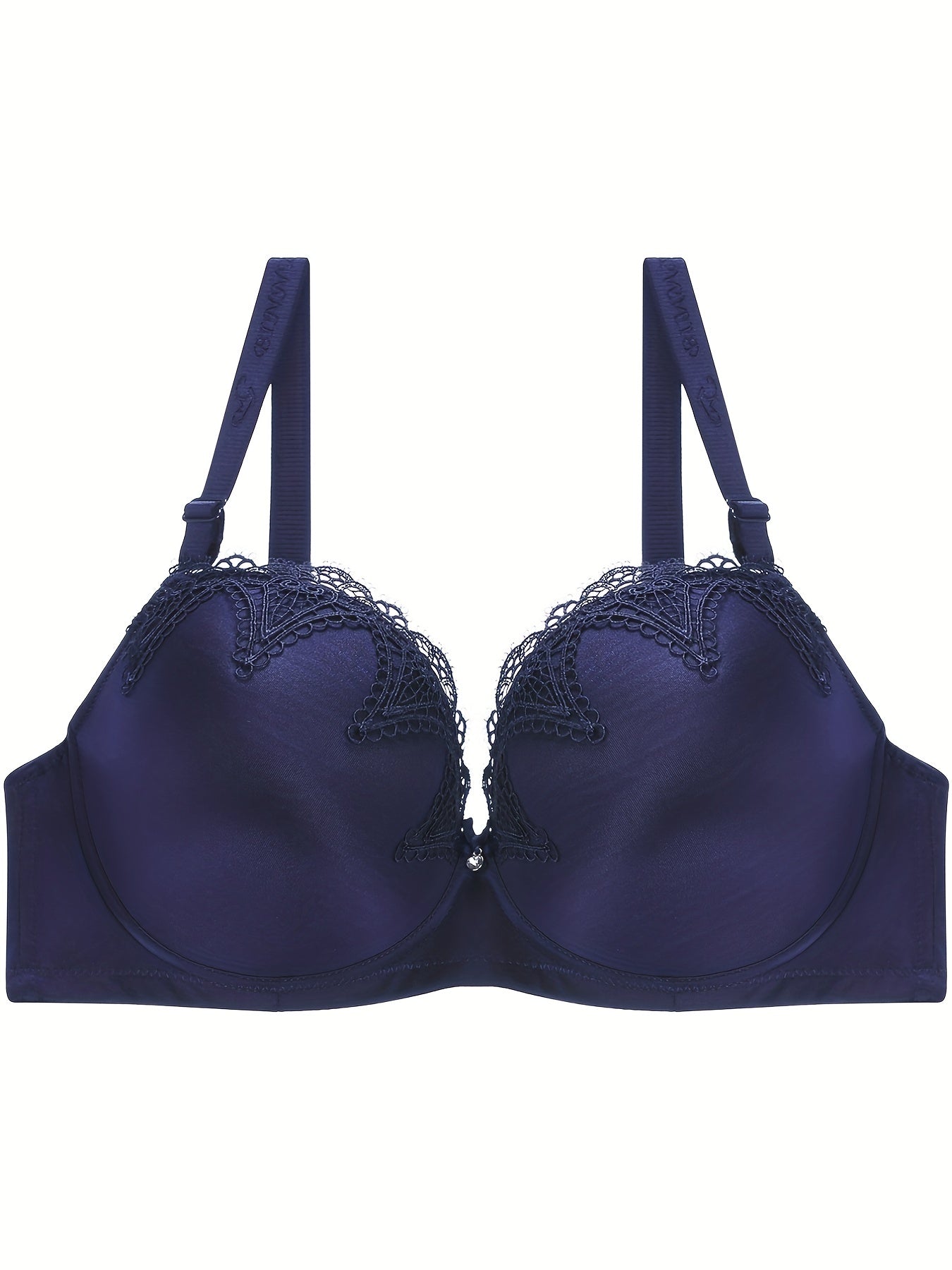 Bra Women's Plus Satin Contrast Lace Hook & Eye High Stretch Solid Bra