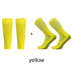 2 pairs Sports Non-slip Football Socks & Calf Sleeves Set