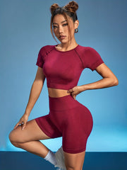 Seamless High Stretch Short Sleeve Shorts Set