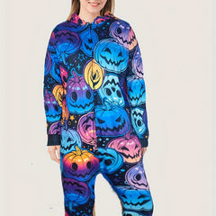 Pumpkin Print Hooded Jumpsuit Halloween Pajamas