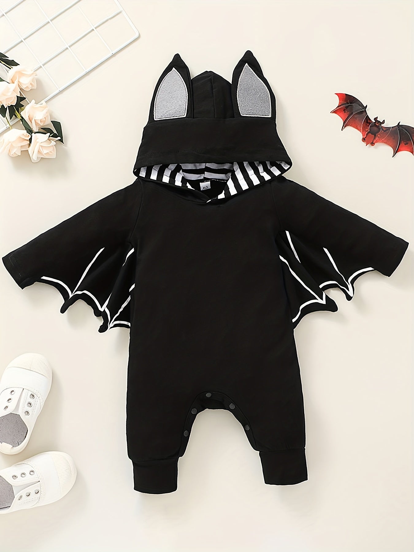 Baby Halloween Bat Print Hooded Romper Jumpsuit